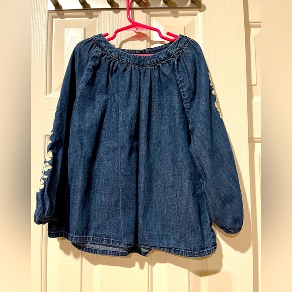 GAP Other - Gap girls size L denim shirt with white flower embroidery on sleeves